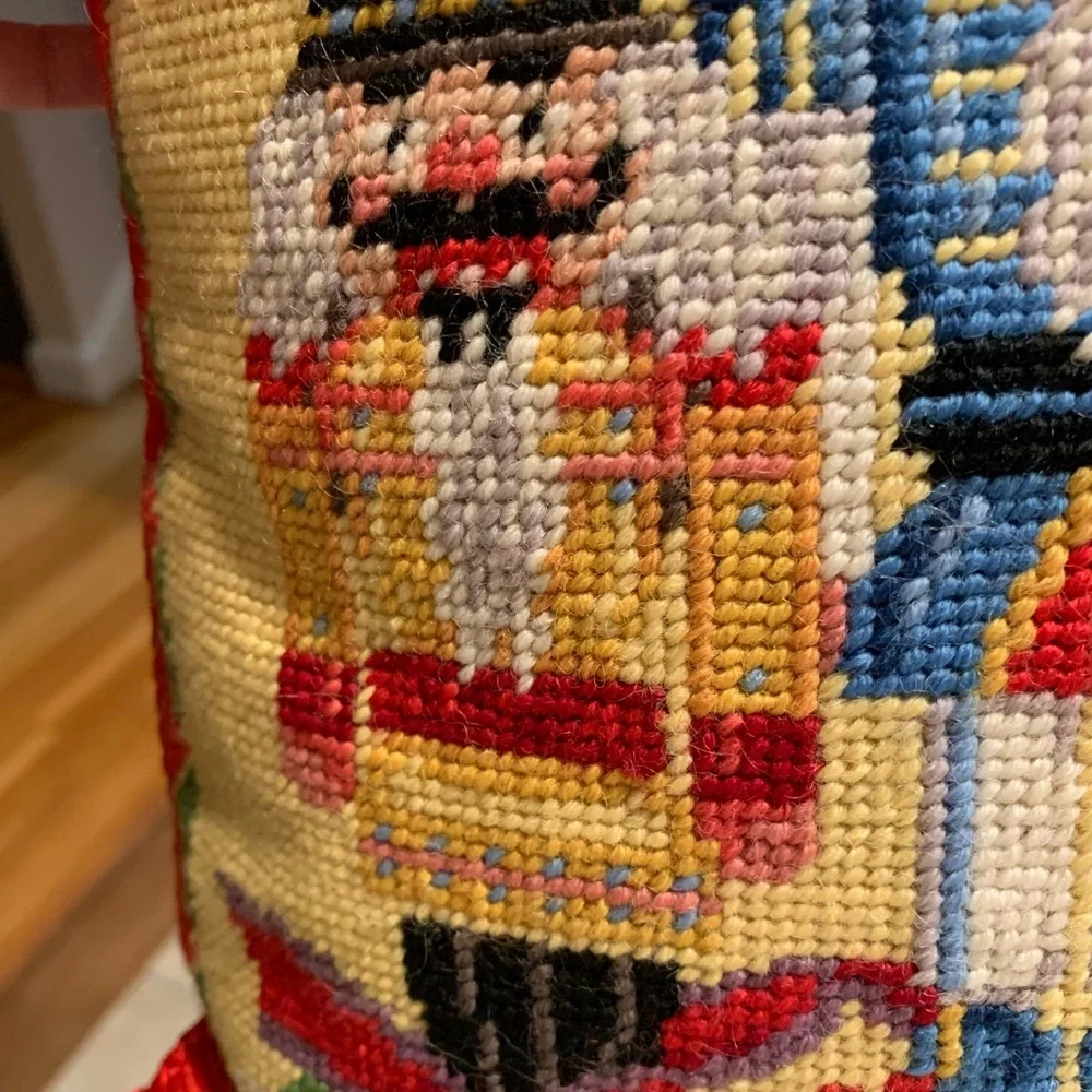 Vintage Nutcracker Needlepoint Christmas Decorative Pillow